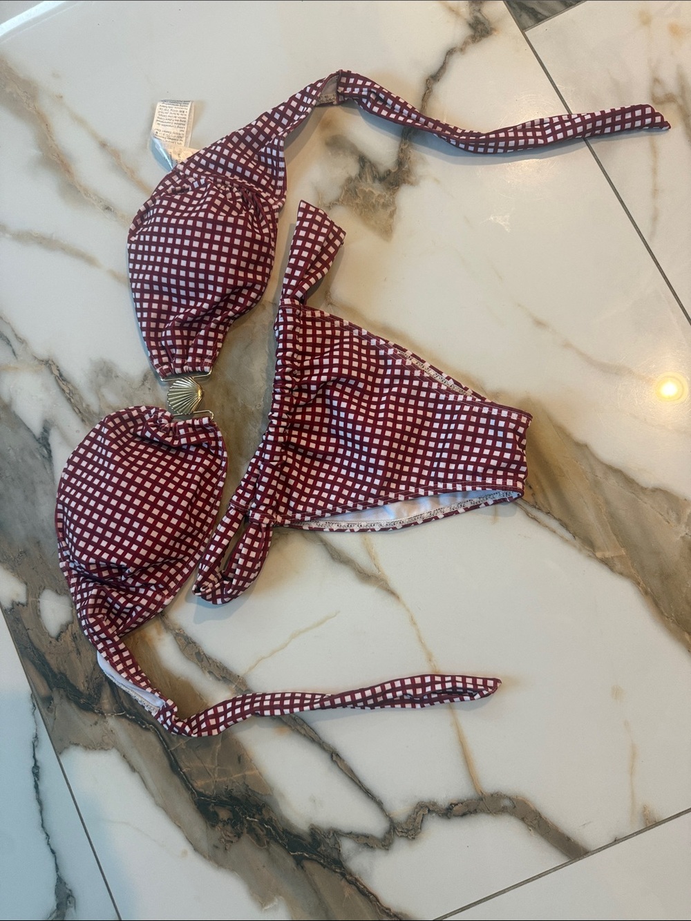 Girls Burgundy Gingham Two-Piece Swim Set